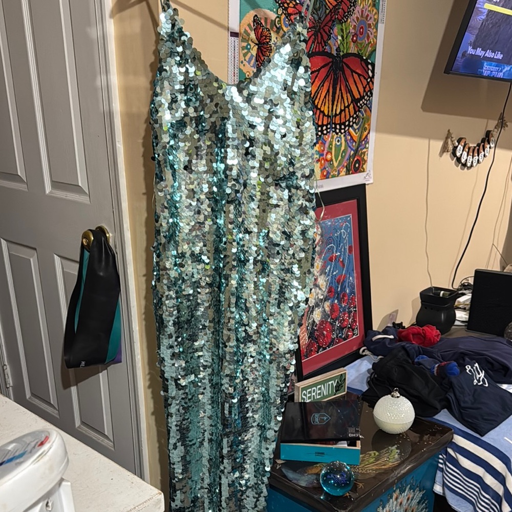 Free People Sequin Maxi Dress in Blue and Green